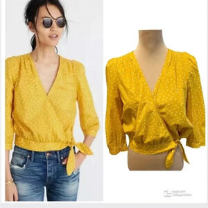 Madewell Top Star Scatter Wrap Top Blouse Golden Yellow Cropped Cotton Size Med